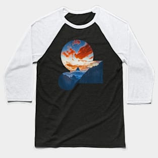Red Clouds With Mountain in Geometric Shape Baseball T-Shirt